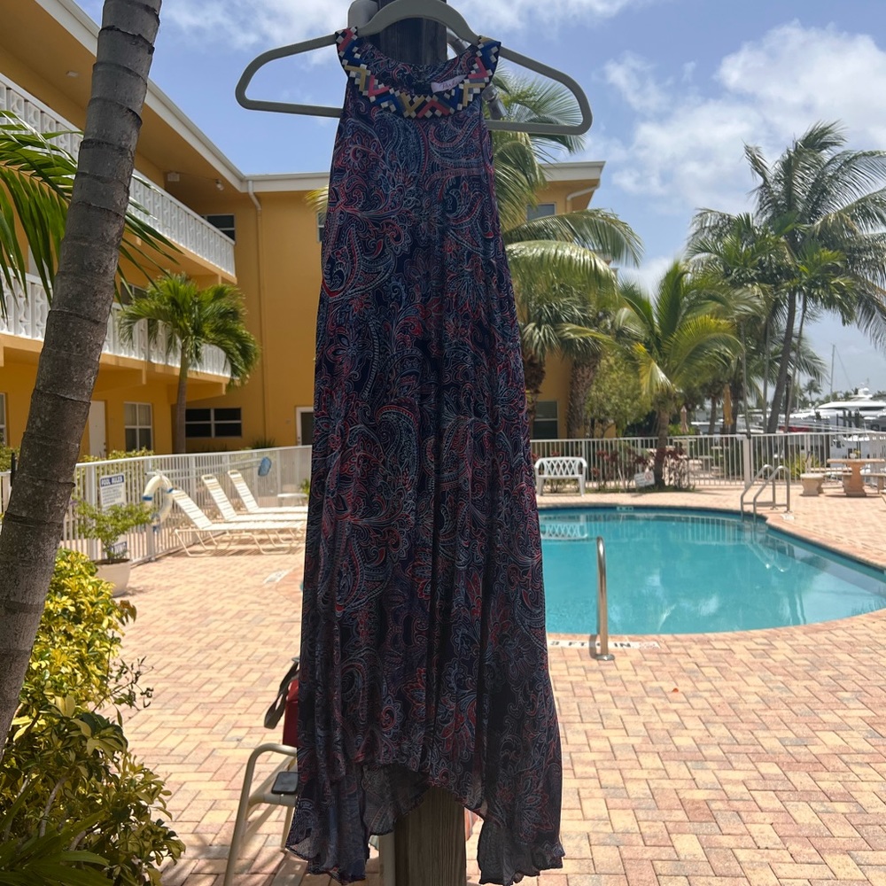 Parker pleated trapeze dress polyester and silk size M Medium